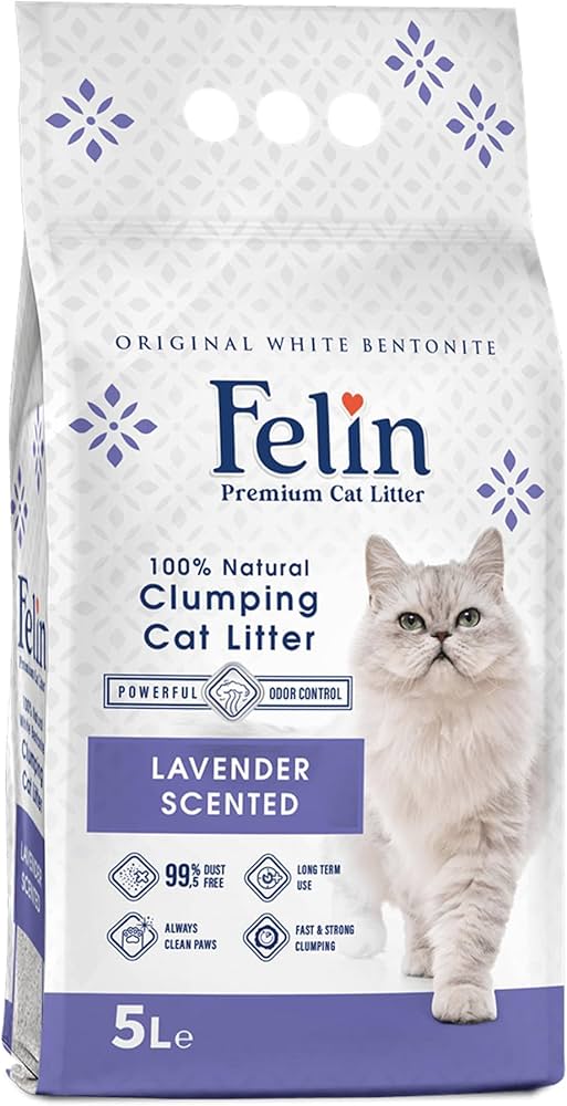 Felin Cat Litter Clumping 100% Natural Bentonite, Lavender Scented X 5L