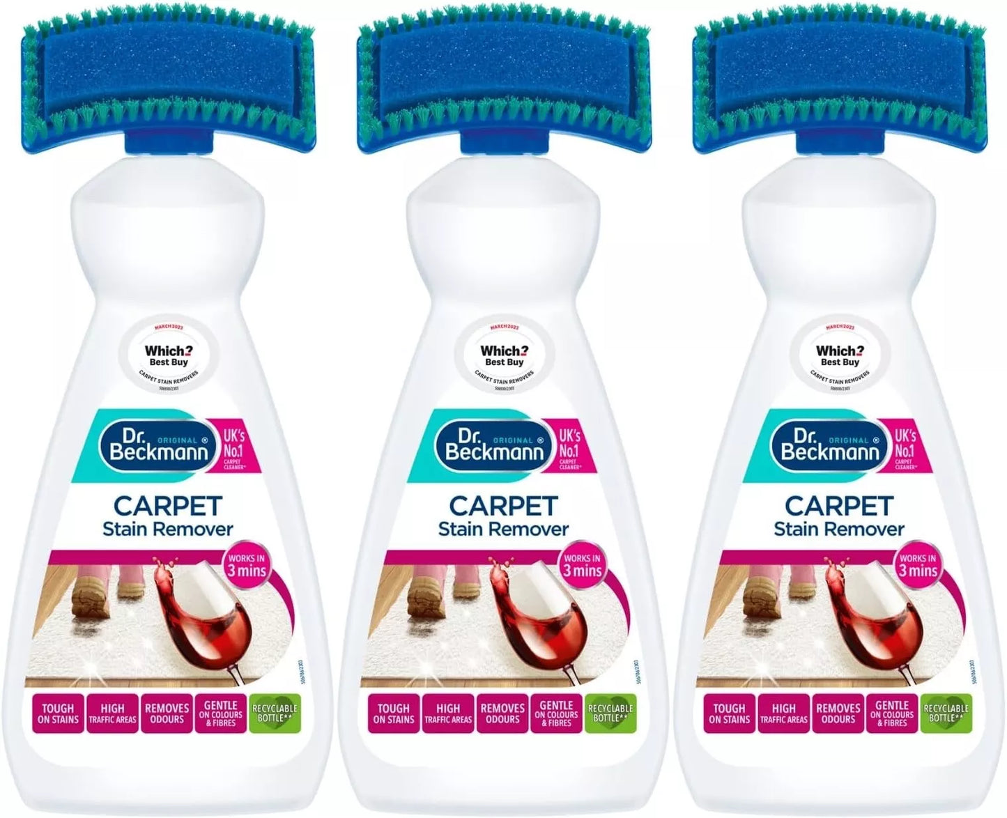 Dr Beckmann Carpet Stain Remover with Cleaning Applicator Brush (3 X 650ml)