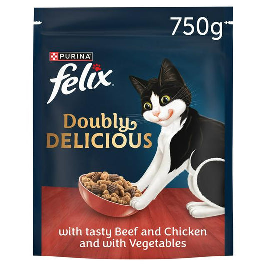 Felix Doubly Delicious Complete Dry Cat Food 750g - Beef & Chicken with Veg