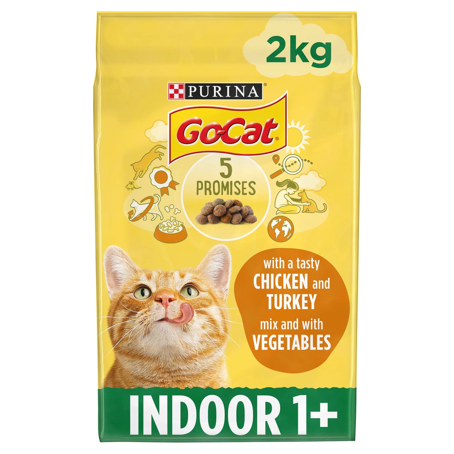 1+ Indoor GoCat Purina 2kg with a Tasty Chicken and Turkey Mix and with Vegetables