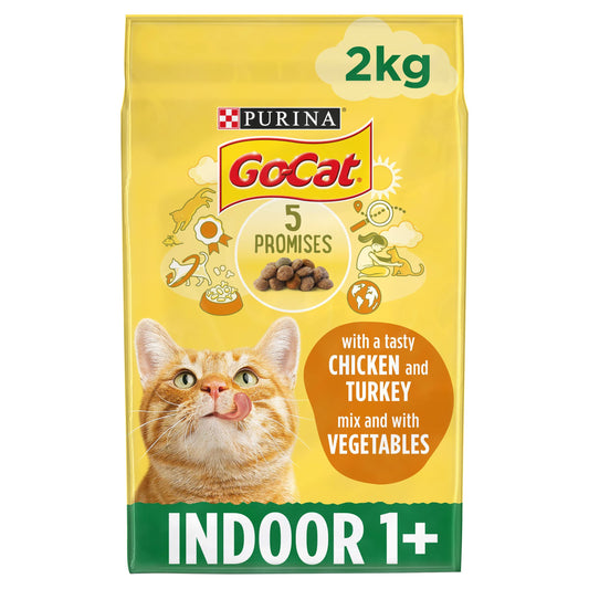 1+ Indoor GoCat Purina 2kg with a Tasty Chicken and Turkey Mix and with Vegetables