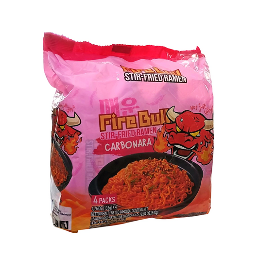 Fire Bull Stir-Fried Ramen Spicy Flavour Noodles CARBONARA x 4 Packs