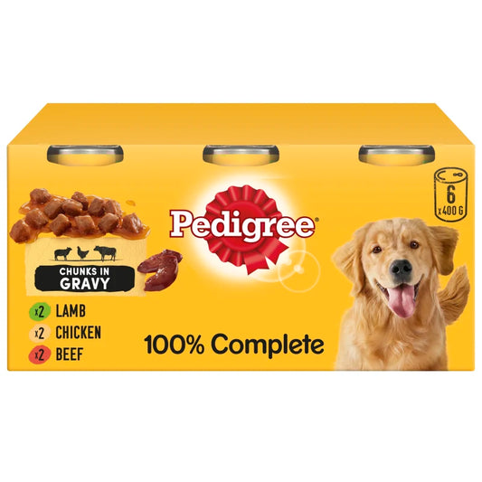 Pedigree Adult Wet Dog Food Tins Mixed in Gravy 6x400g