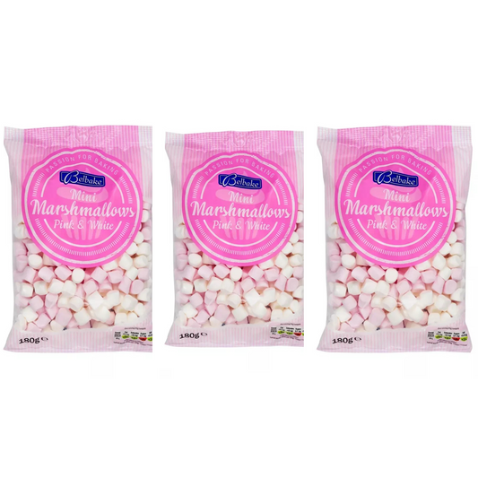 Pack of 3 x Belbake Mini Marshmallows Pink & White 180g
