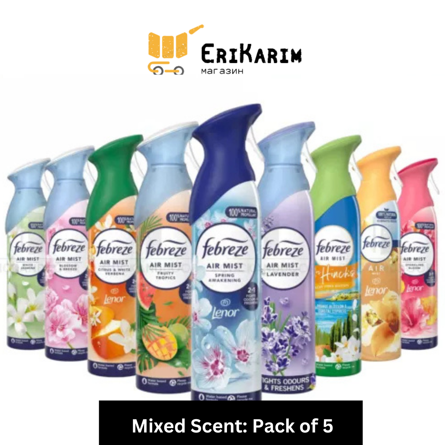 Febreze Air Freshener Odour Mist Sprays Mixed Scent | Pack of 5 x 185ml
