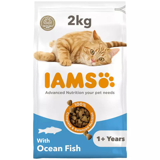 Iams Vitality Adult 1+ Cat Dry Food Ocean Fish Healthy Protein Tasty Treat 2kg
