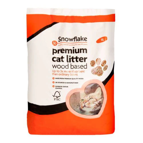 Snowflake Premium Cat Litter 5L - Long Lasting, Wood Based